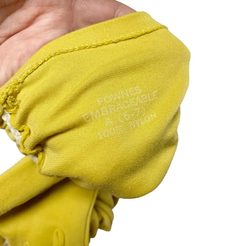 Vintage Fownes Embraceable Womens Size 6-7 Yellow Gathered Nylon Long Gloves